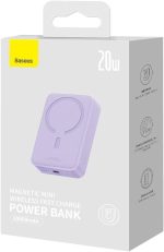 پاوربانک مغناطیسی بنفش باسئوس مدل Mini با ظرفیت 10000 میلی‌آمپر و شارژ سریع 20 وات