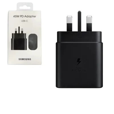 شارژر اصلی سامسونگ 45 وات مشکی با پورت USB-C و دوشاخه UK