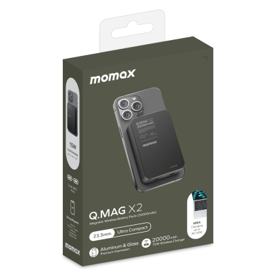 پاوربانک مغناطیسی Momax Q.Mag X2 ظرفیت 20000 میلی‌آمپر با شارژ بی‌سیم 15 وات