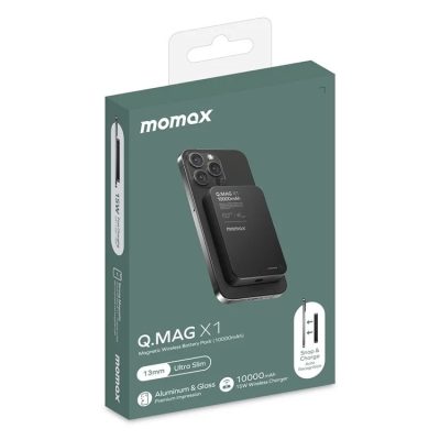 پاوربانک بی‌سیم مگنتی Momax مدل Q.MAG X1 ظرفیت 10000 میلی‌آمپر