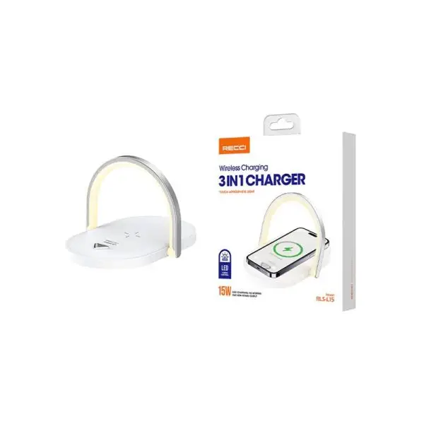 شارژر بی‌سیم ۳ در ۱ مدل RECCI با نور محیطی